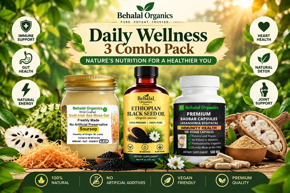Daily Wellness 3-in-1 Bundle | Sea Moss Gel, Ethiopian Black Seed Oil & Baobab Capsules