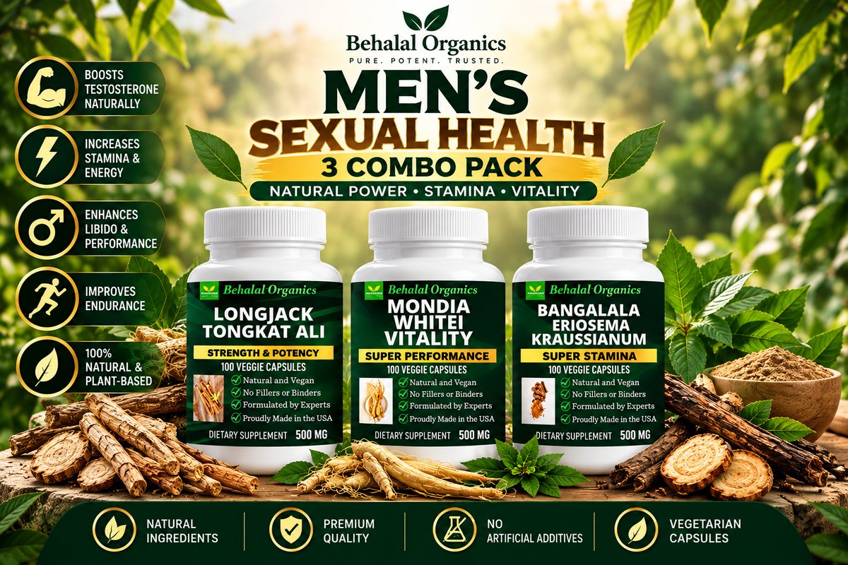 Men's Sexual Wellness & Vitality 3-in-1 Herbal Combo Pack | Tongkat Ali, Mondia Whitei & Bangalala | 100 Capsules Each