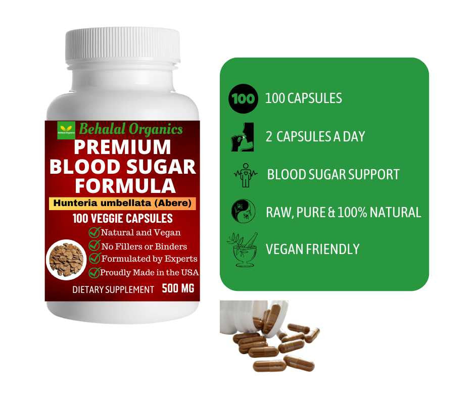 Blood Sugar Formula Premium Support with Abere, Cinnamon, Fenugreek, Bittermelon 100 Counts Behalal Organics