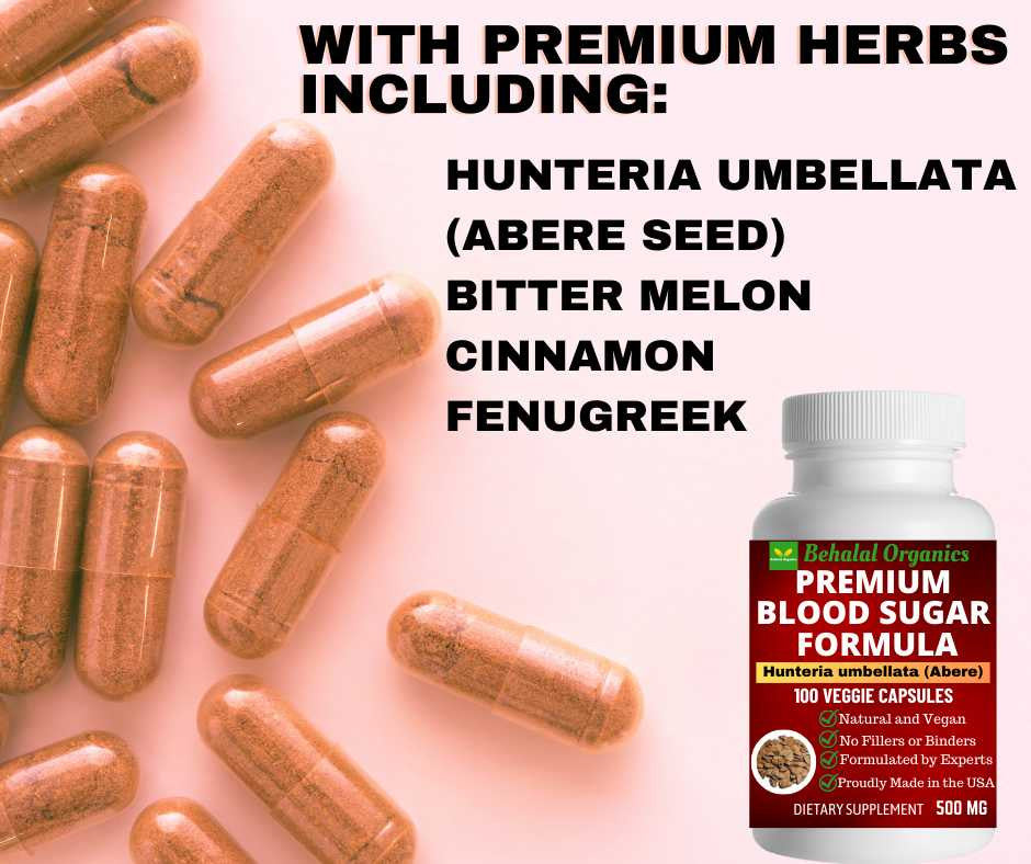 Blood Sugar Formula Premium Support with Abere, Cinnamon, Fenugreek, Bittermelon 100 Counts Behalal Organics