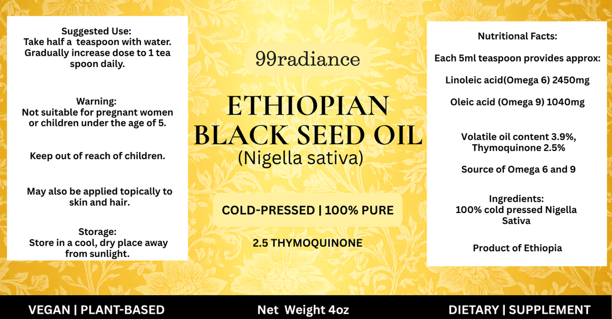 Ethiopian Black Seed Oil 4oz (Nigella Sativa) – High Potency 2.5% Thymoquinone – Cold Pressed