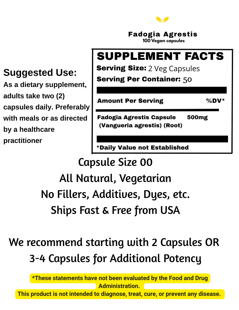 Fadogia Agrestis 100 Quick release Capsules 500mg