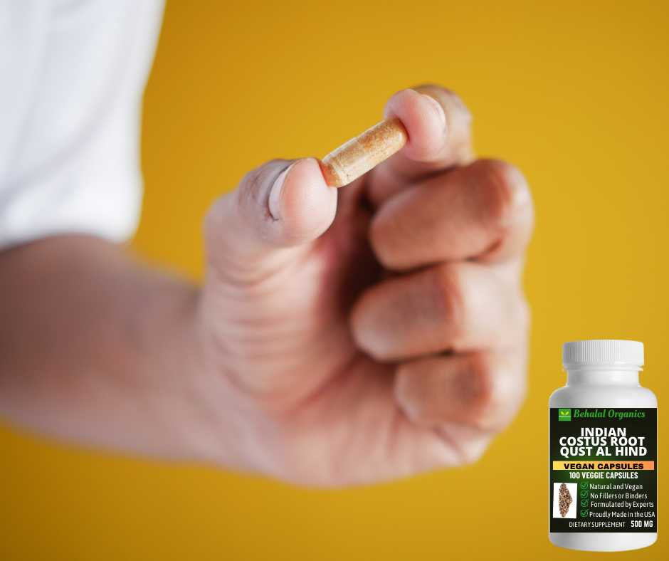 Indian costus qust al hind 100 Quick Release Capsules - 500mg Per Capsule Behalal Organics