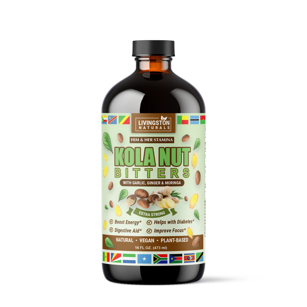Kola Nut Bitters with Garlic, Ginger, and Moringa - Natural Herbal Supplement