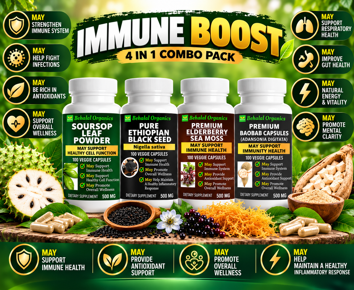 Immune Boost 4-in-1 Combo Pack | Black Seed, Soursop, Elderberry Sea Moss & Baobab Capsules