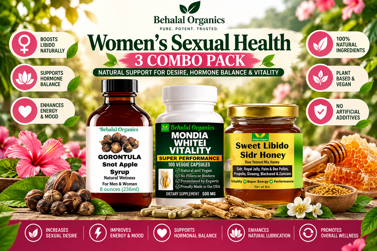 Women's Intimate Wellness & Vitality 3-Piece Bundle | Gorontula Syrup, Mondia Whitei & Sidr Honey