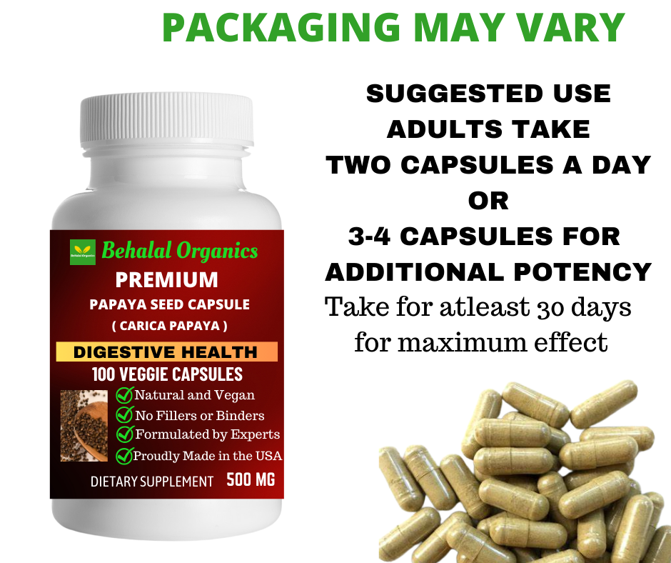 Papaya seed 100 Quick Release Capsules - 500mg Per Capsule Behalal Organics