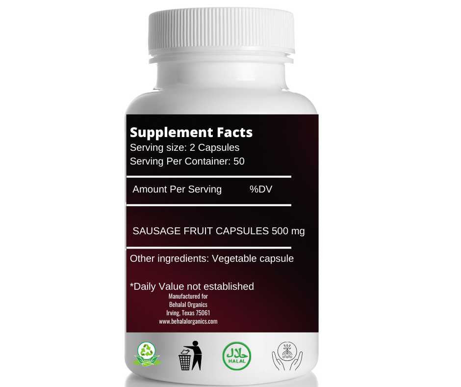 Sausage fruit 100 Quick Release Capsules - 500mg Per Capsule Behalal Organics