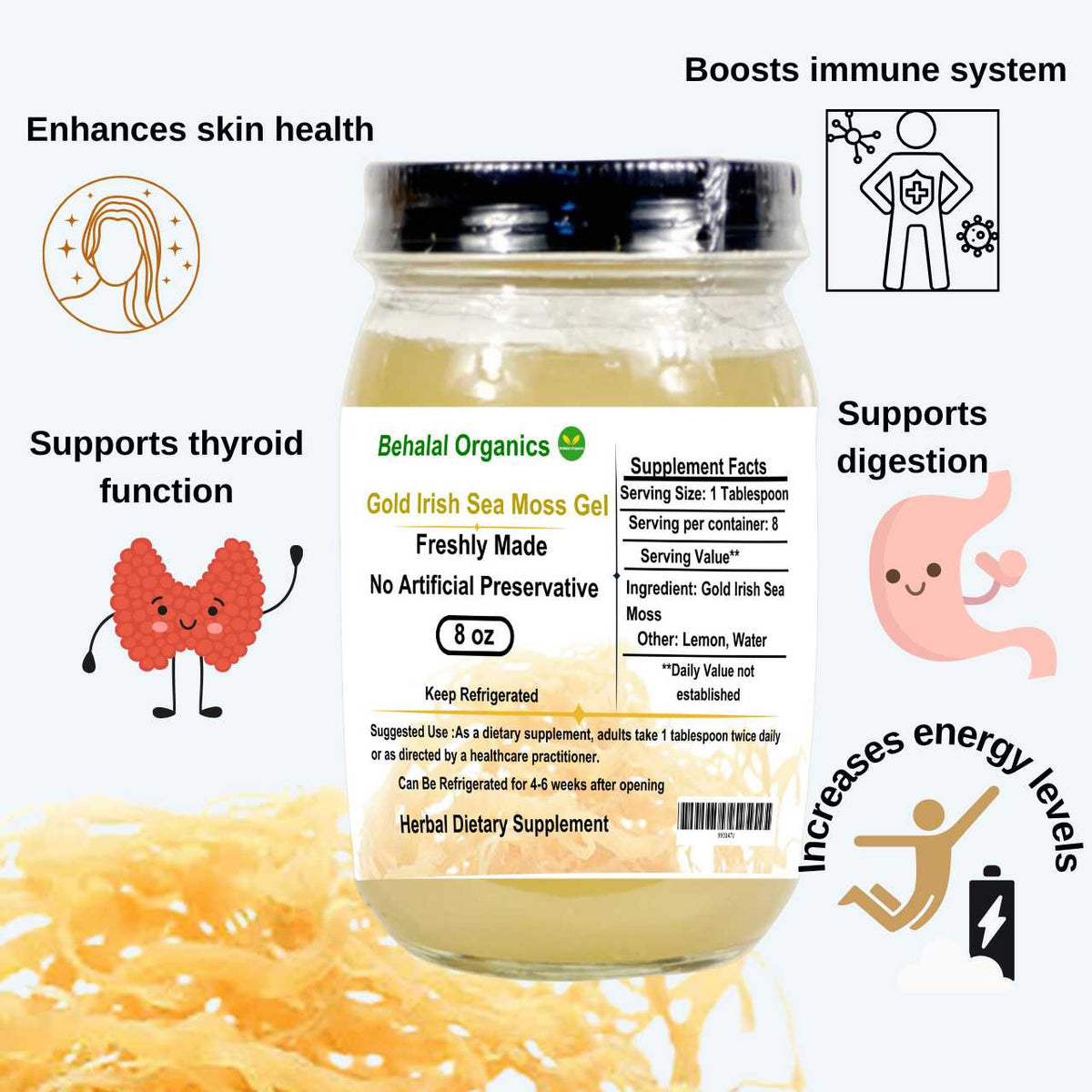 Sea Moss Gel -Wildcrafted Irish Sea Moss Behalal Organics