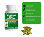 Graviola Soursop Capsules 500mg Pure Natural Soursop Capsules Leaves fruit Powder - 100 Capsules