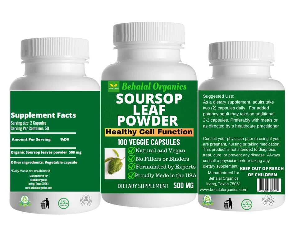 Soursop Graviola (Annona muricata) 500 mg, Healthy Cell Function*, 100 Veg Capsules