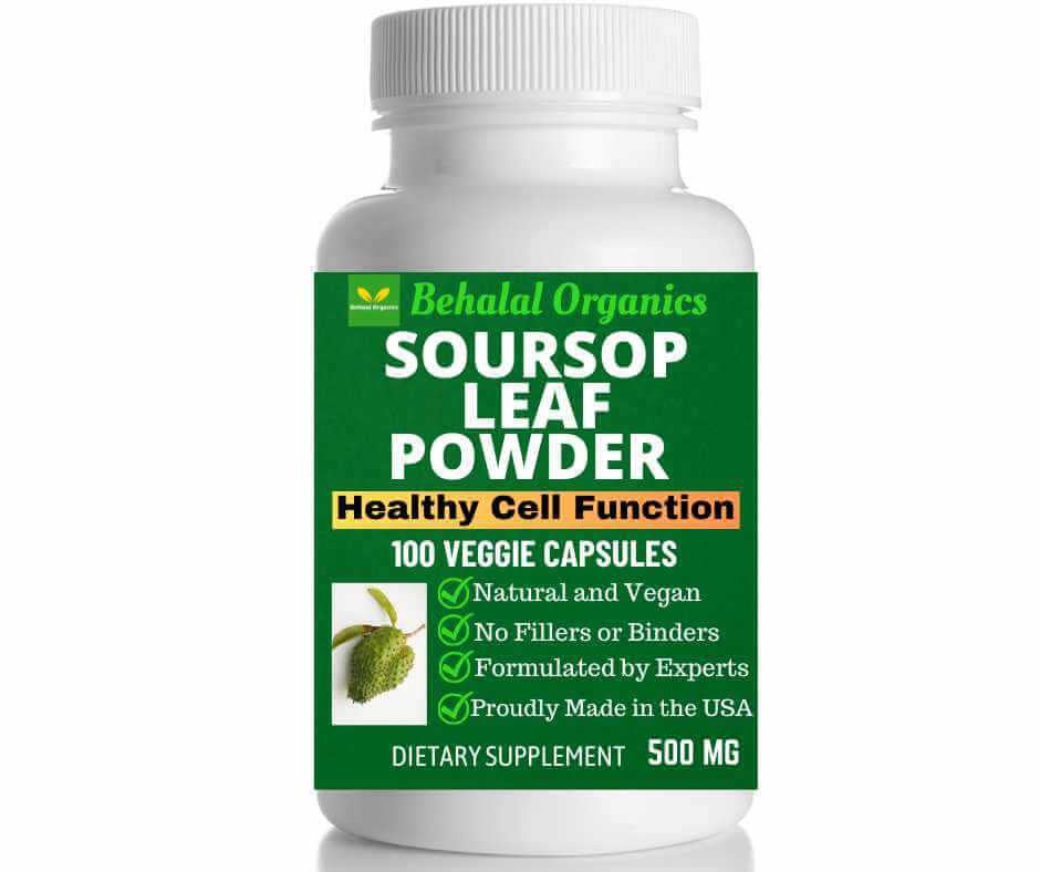 Soursop Graviola Capsules 500mg Pure Natural Soursop Capsules Leaves fruit Powder - 100 Capsules Behalal Organics