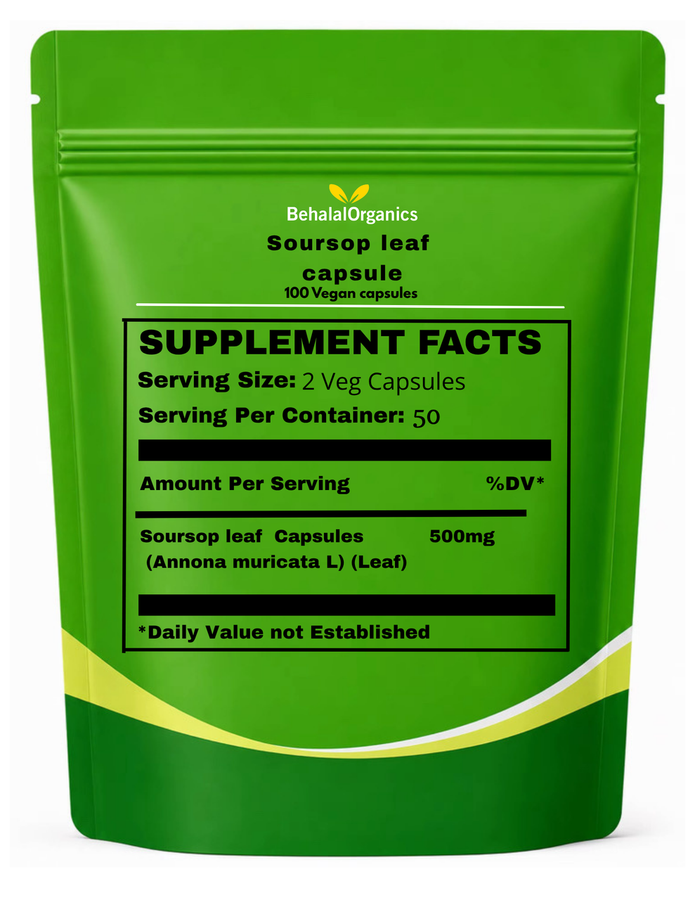 Soursop Graviola Leaf Powder 100% Pure Organic Capsules - Behalal Organics Behalal Organics